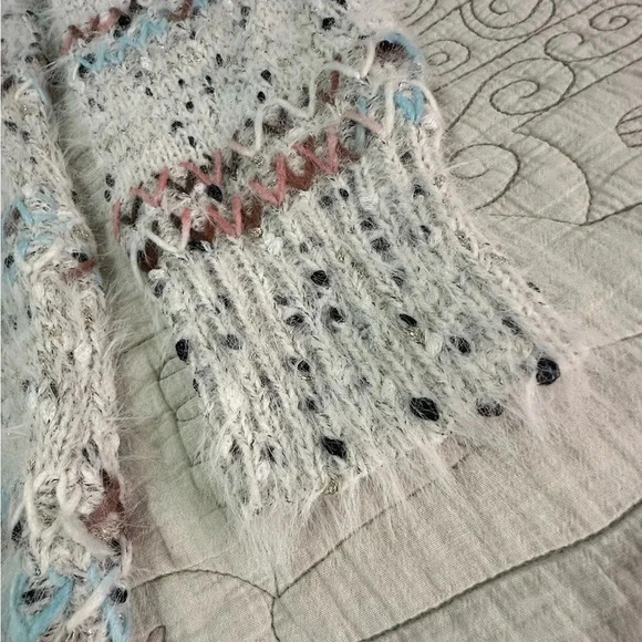 Anthropologie RAGA L Faye Mock Neck Eyelash Sweater Metallic Accent Threads - Picture 7 of 11